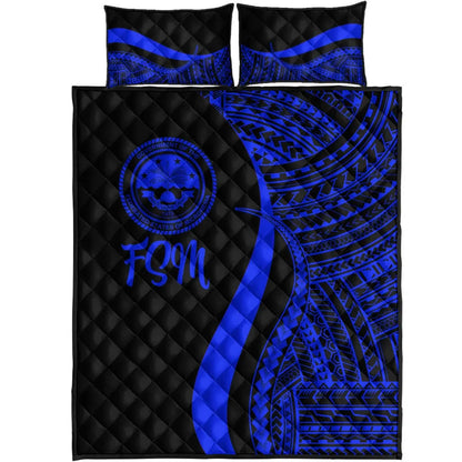 Federated States of Micronesia Quilt Bed Set - Blue Polynesian Tentacle Tribal Pattern