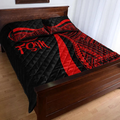 Federated States of Micronesia Quilt Bed Set - Red Polynesian Tentacle Tribal Pattern