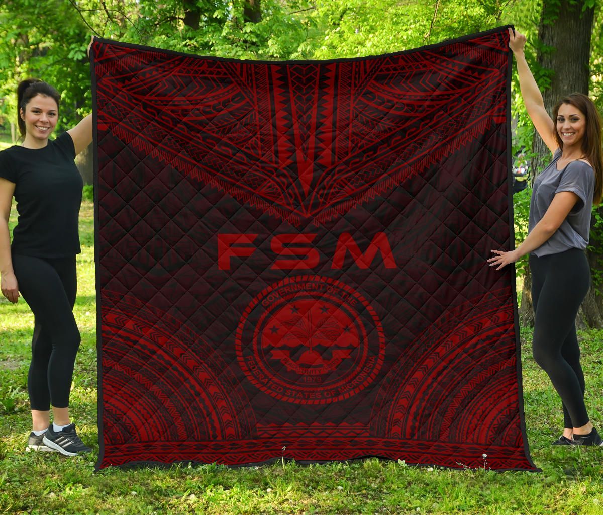 Federated States Of Micronesia Premium Quilt - FSM Seal Polynesian Chief Red Version