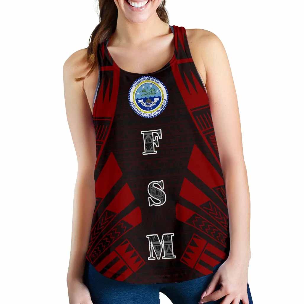 Federated States Of Micronesia Women Racerback Tank - Polynesian Tattoo Red