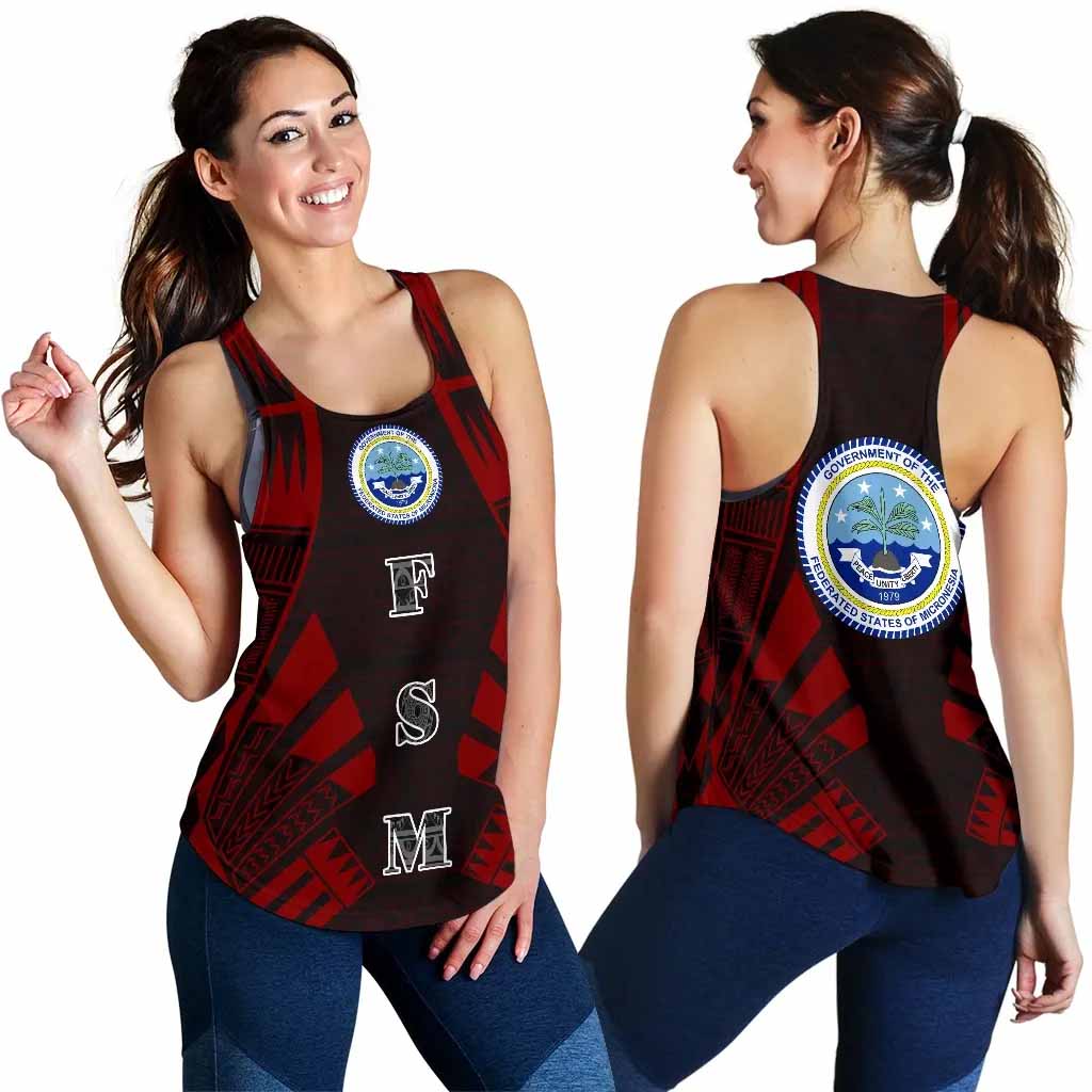 Federated States Of Micronesia Women Racerback Tank - Polynesian Tattoo Red