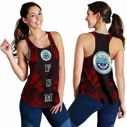 Federated States Of Micronesia Women Racerback Tank - Polynesian Tattoo Red