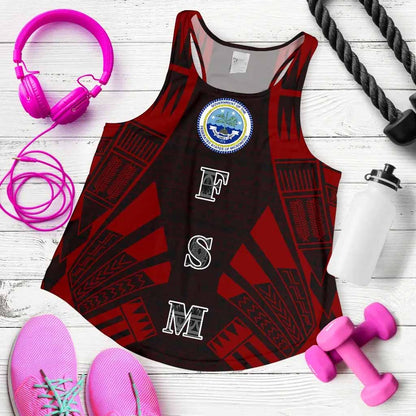 Federated States Of Micronesia Women Racerback Tank - Polynesian Tattoo Red