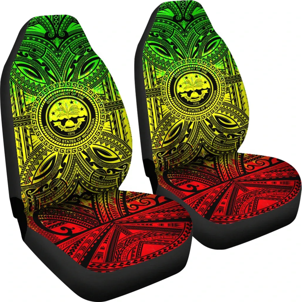 Federated States of Micronesia Car Seat Cover - Federated States of Micronesia Coat Of Arms Polynesian Reggae Style