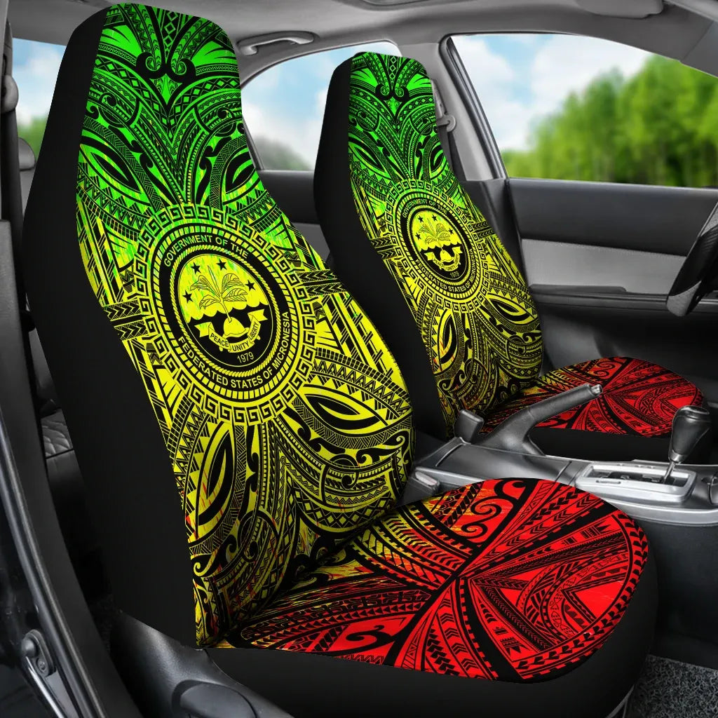 Federated States of Micronesia Car Seat Cover - Federated States of Micronesia Coat Of Arms Polynesian Reggae Style