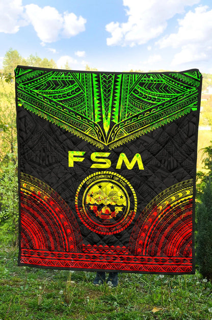 Federated States Of Micronesia Premium Quilt - FSM Seal Polynesian Chief Reggae Version