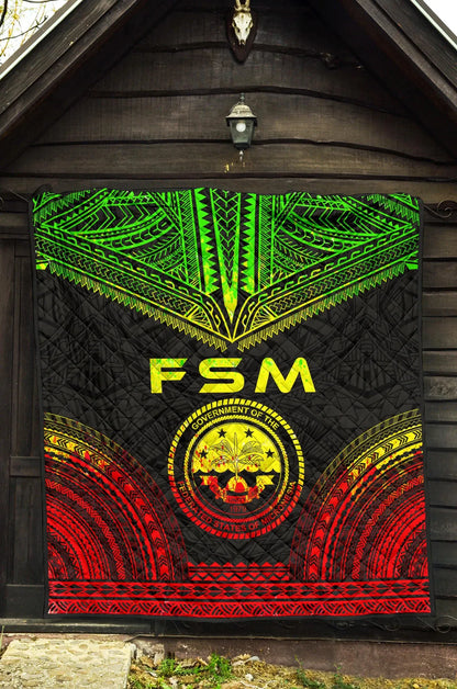 Federated States Of Micronesia Premium Quilt - FSM Seal Polynesian Chief Reggae Version