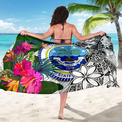 Federated States of Micronesia Sarong White - Turtle Plumeria Banana Leaf