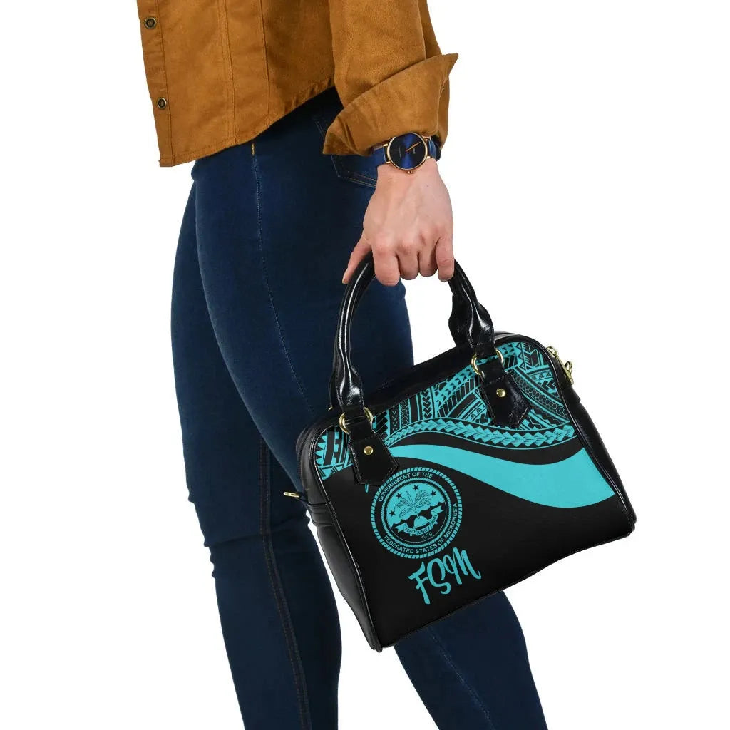 Federated States Of Micronesia Shoulder Handbag - Turquoise Polynesian Tentacle Tribal Pattern