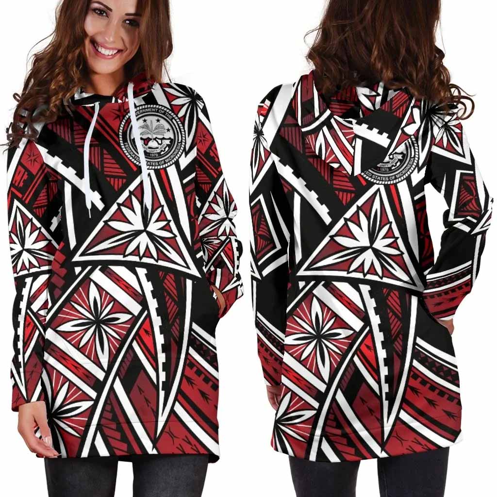 Federated States of Micronesia Female Hoodie Dress - Tribal Flower Special Pattern Red Color