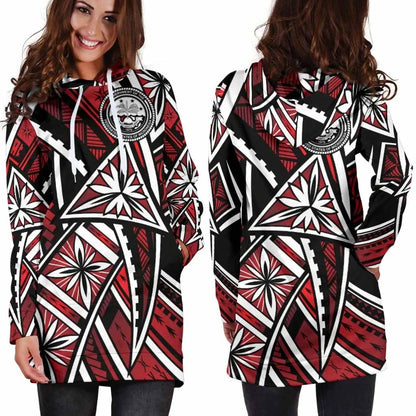 Federated States of Micronesia Female Hoodie Dress - Tribal Flower Special Pattern Red Color