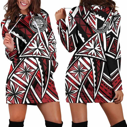 Federated States of Micronesia Female Hoodie Dress - Tribal Flower Special Pattern Red Color