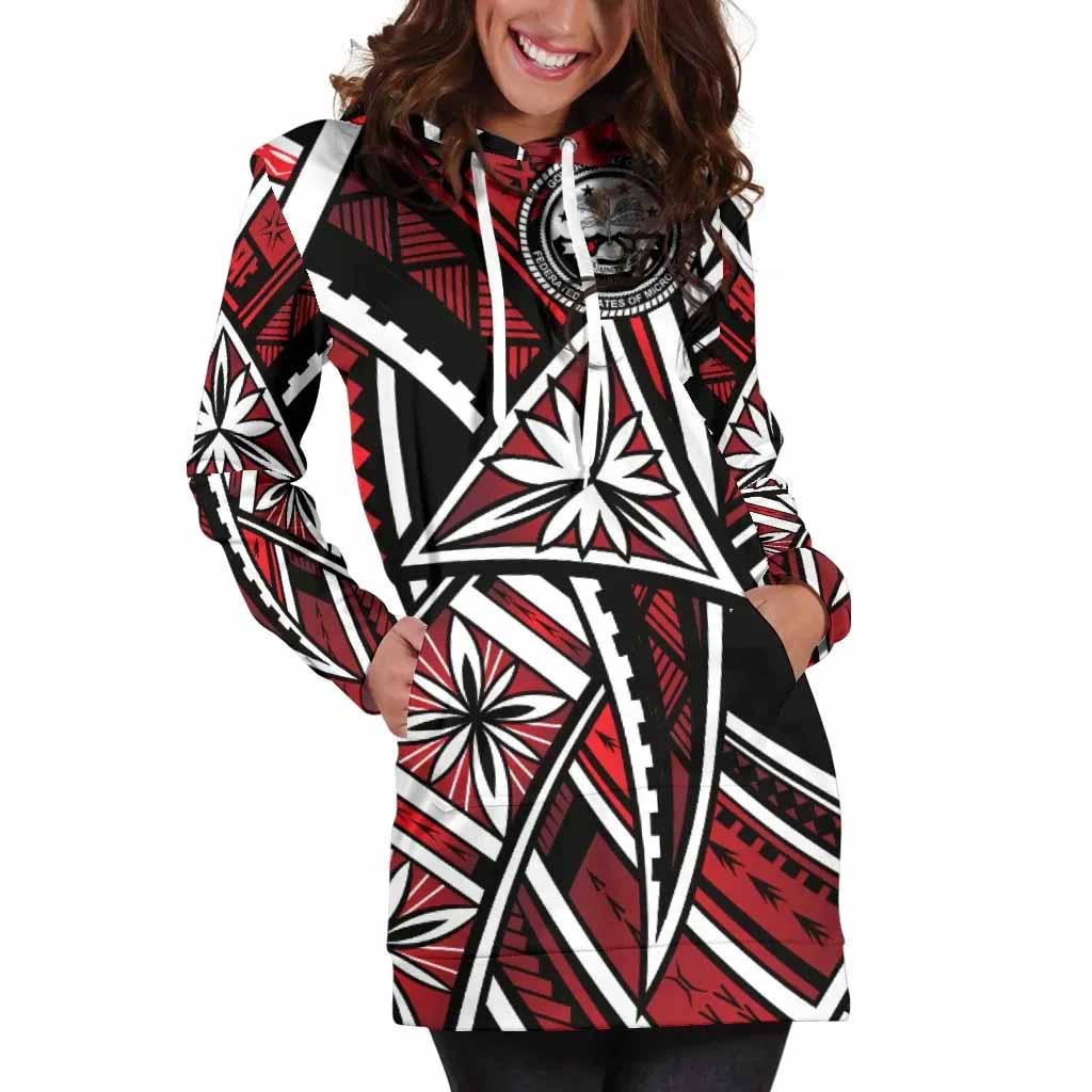 Federated States of Micronesia Female Hoodie Dress - Tribal Flower Special Pattern Red Color