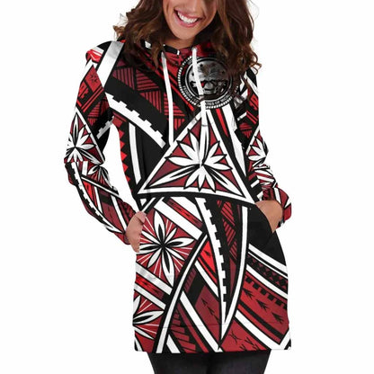 Federated States of Micronesia Female Hoodie Dress - Tribal Flower Special Pattern Red Color