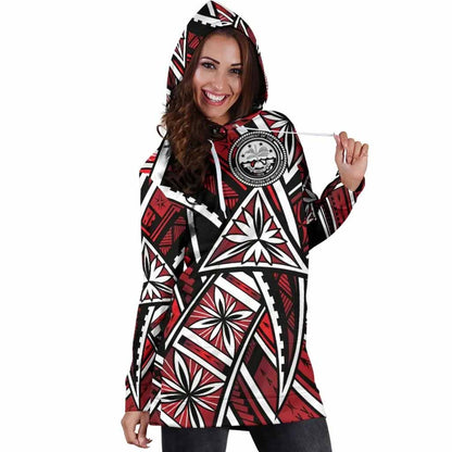 Federated States of Micronesia Female Hoodie Dress - Tribal Flower Special Pattern Red Color