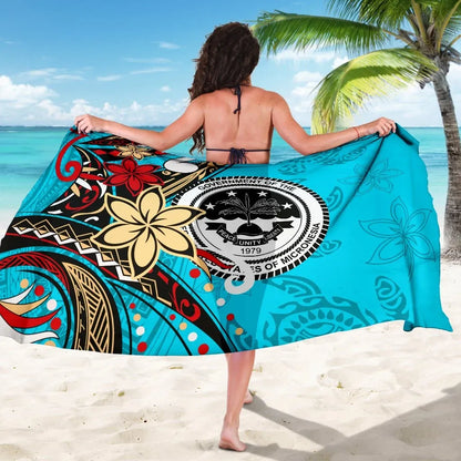 Federated States of Mariana Sarong - Tribal Flower With Special Turtles Blue Color