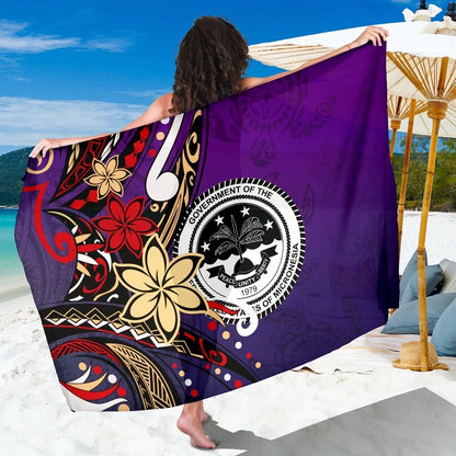 Federated States of Mariana Sarong - Tribal Flower With Special Turtles Purple Color
