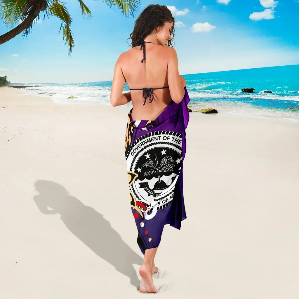 Federated States of Mariana Sarong - Tribal Flower With Special Turtles Purple Color