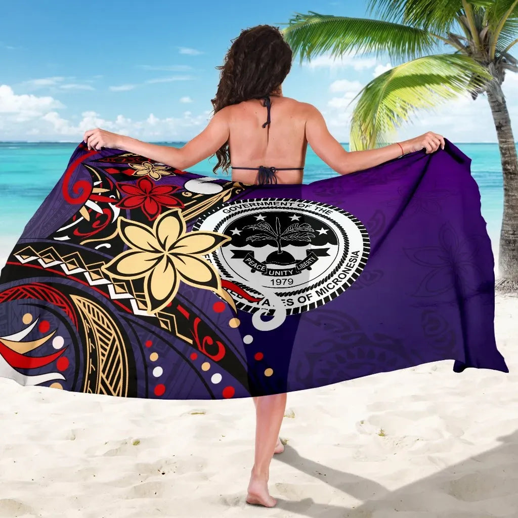 Federated States of Mariana Sarong - Tribal Flower With Special Turtles Purple Color