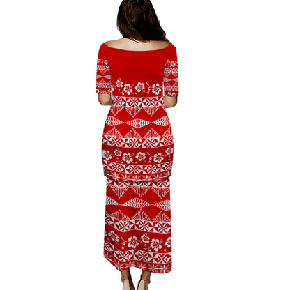 Tonga Combo Puletasi And Shirt Ngatu Design Pattern Hibiscus