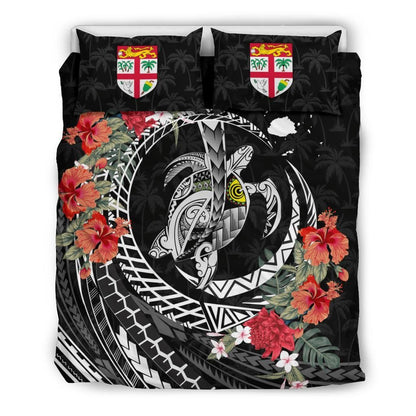 Polynesian Duvet Cover Set - Fiji Bedding Set Polynesia Map Turtle Hibiscus