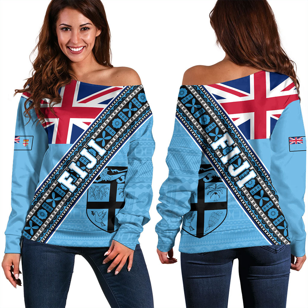Fiji Off Shoulder Sweatshirt Flag And Coat Of Arms