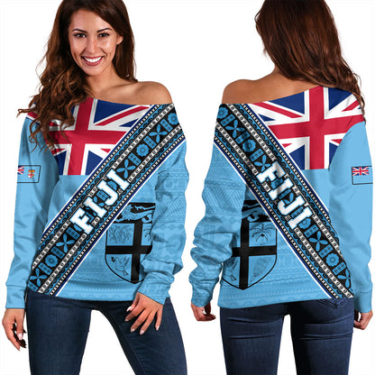 Fiji Off Shoulder Sweatshirt Flag And Coat Of Arms