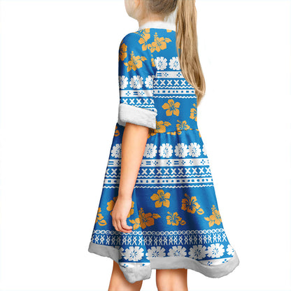 Fiji Women and Kid Christmas Dress Tapa Flower Fabric Print
