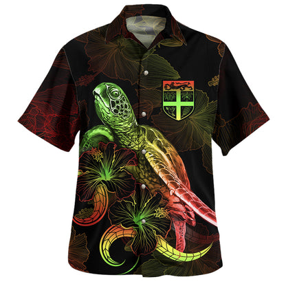 Fiji Hawaiian Shirt Sea Turtle With Blooming Hibiscus Flowers Reggae