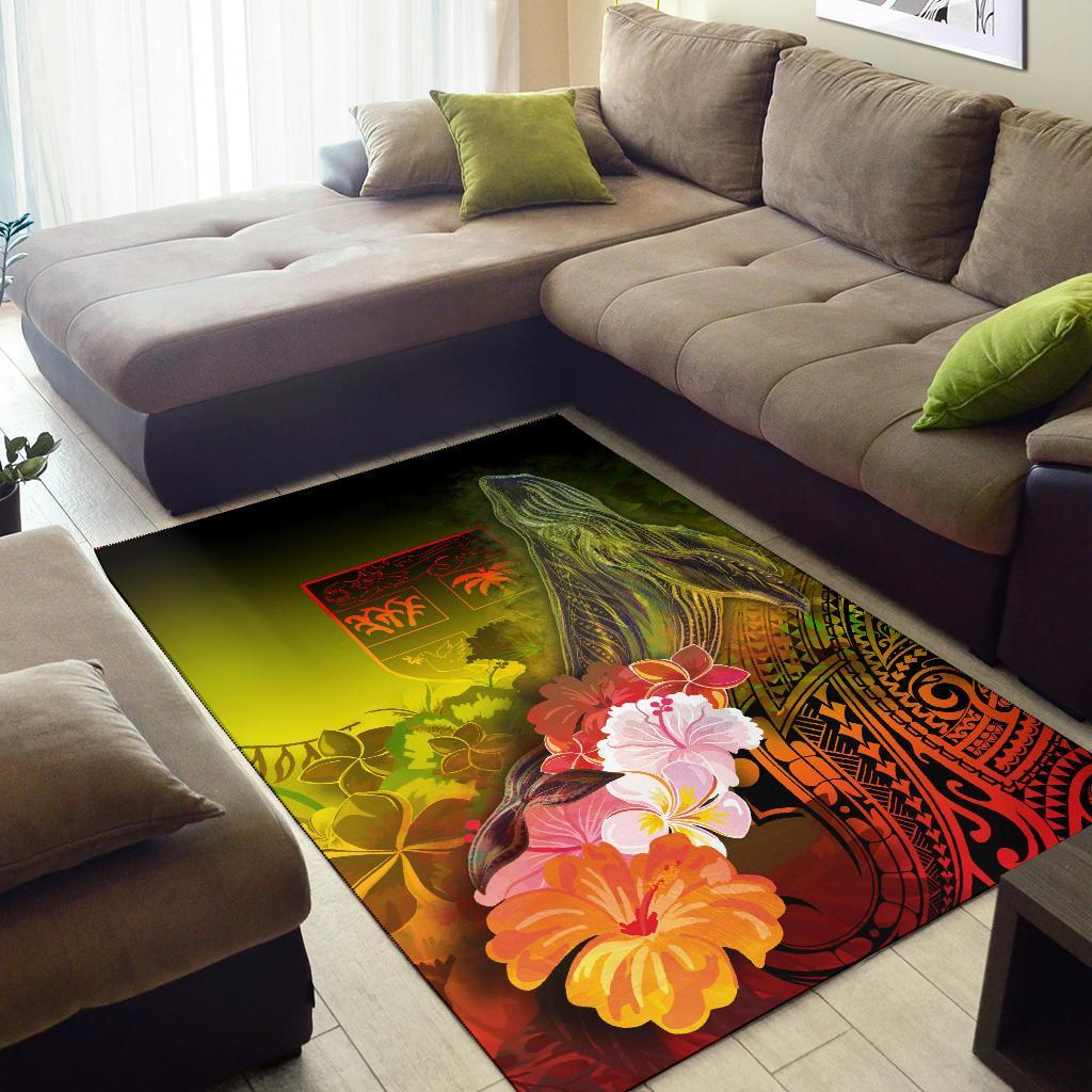 Fiji Area Rug - Humpback Whale with Tropical Flowers (Yellow)