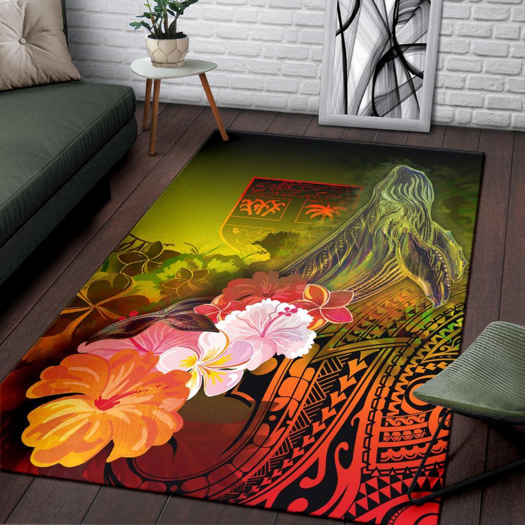 Fiji Area Rug - Humpback Whale with Tropical Flowers (Yellow)