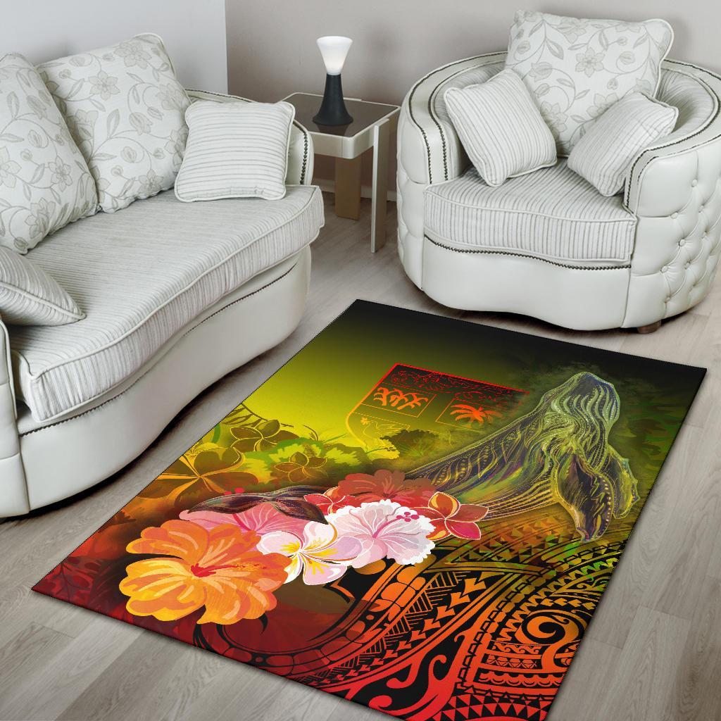Fiji Area Rug - Humpback Whale with Tropical Flowers (Yellow)