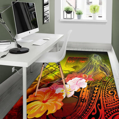 Fiji Area Rug - Humpback Whale with Tropical Flowers (Yellow)