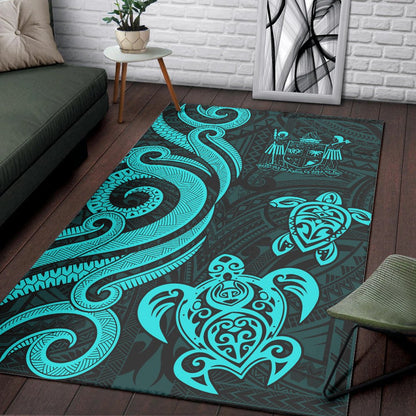 Fiji Area Rug - Turquoise Tentacle Turtle Crest