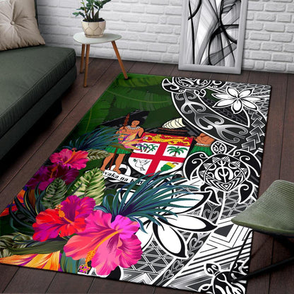 Fiji Area Rug - Turtle Plumeria Banana Leaf Crest