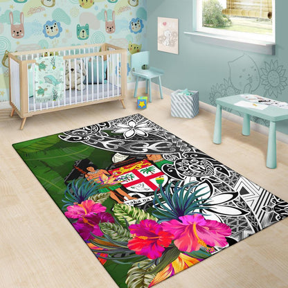 Fiji Area Rug - Turtle Plumeria Banana Leaf Crest
