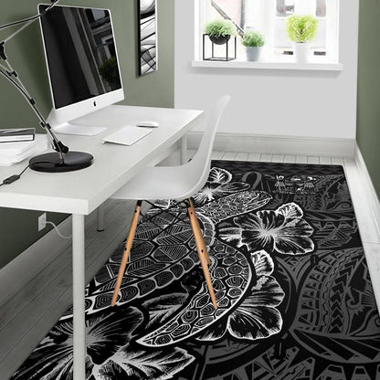 Fiji Area Rugs Turtle Hibiscus Black