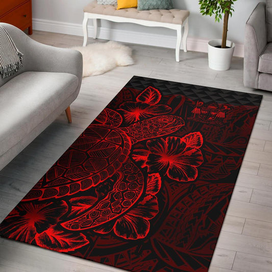 Fiji Area Rugs Turtle Hibiscus Red