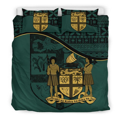 Polynesian Duvet Cover Set - Fiji Bedding Set Dark Green
