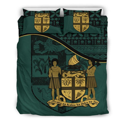 Polynesian Duvet Cover Set - Fiji Bedding Set Dark Green