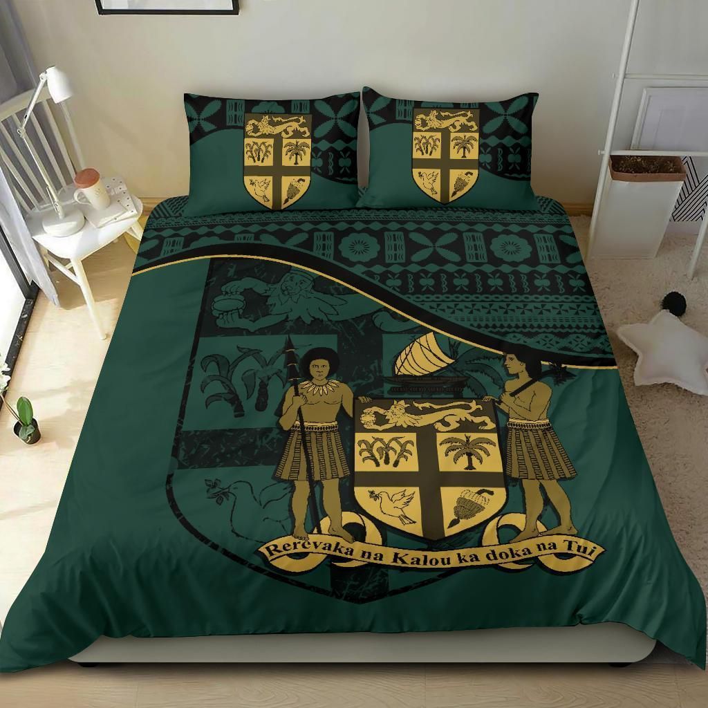 Polynesian Duvet Cover Set - Fiji Bedding Set Dark Green