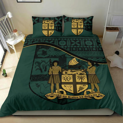 Polynesian Duvet Cover Set - Fiji Bedding Set Dark Green