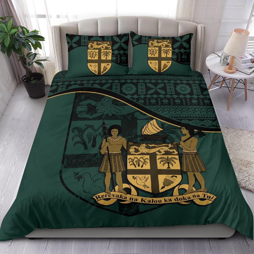 Polynesian Duvet Cover Set - Fiji Bedding Set Dark Green