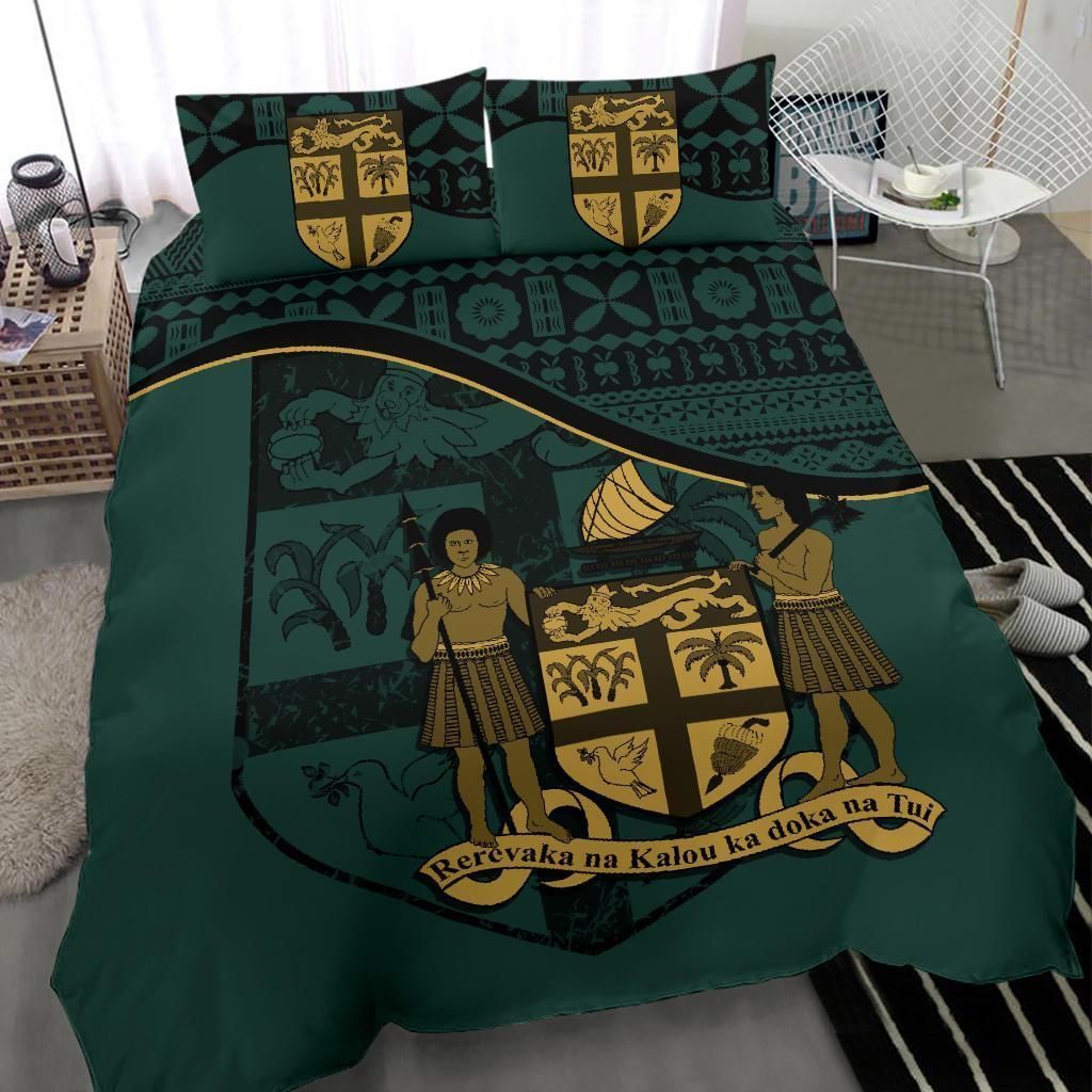 Polynesian Duvet Cover Set - Fiji Bedding Set Dark Green