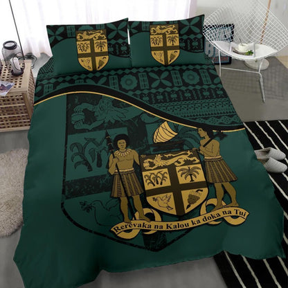 Polynesian Duvet Cover Set - Fiji Bedding Set Dark Green