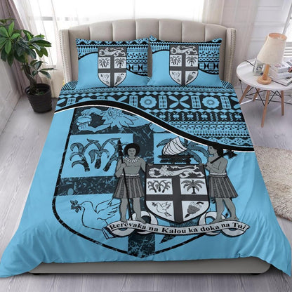 Fiji Duvet Cover Set - Fiji Flag & Coat Of Arms Blue
