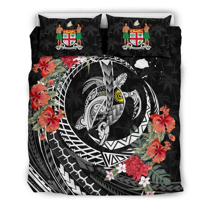 Polynesian Duvet Cover Set - Fiji Bedding Set Polynesia Map Turtle Hibiscus