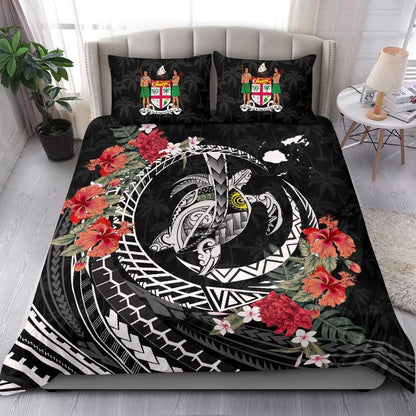 Polynesian Duvet Cover Set - Fiji Bedding Set Polynesia Map Turtle Hibiscus