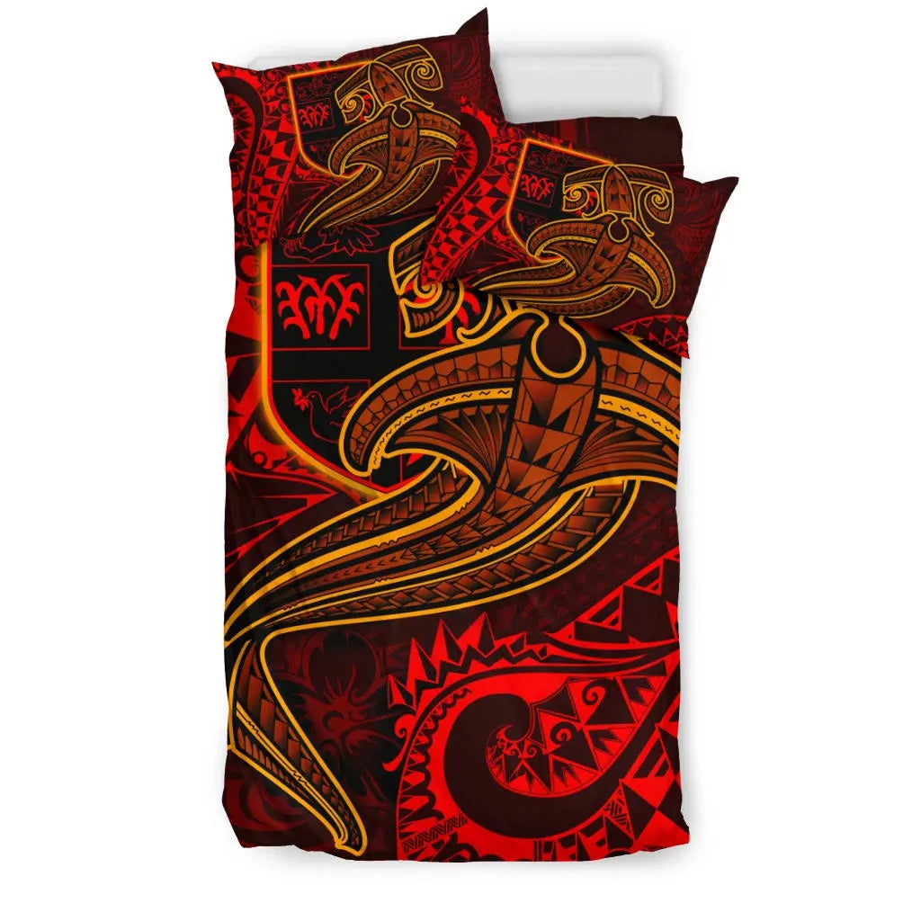 Fiji Bedding Set - Red Shark Polynesian Tattoo
