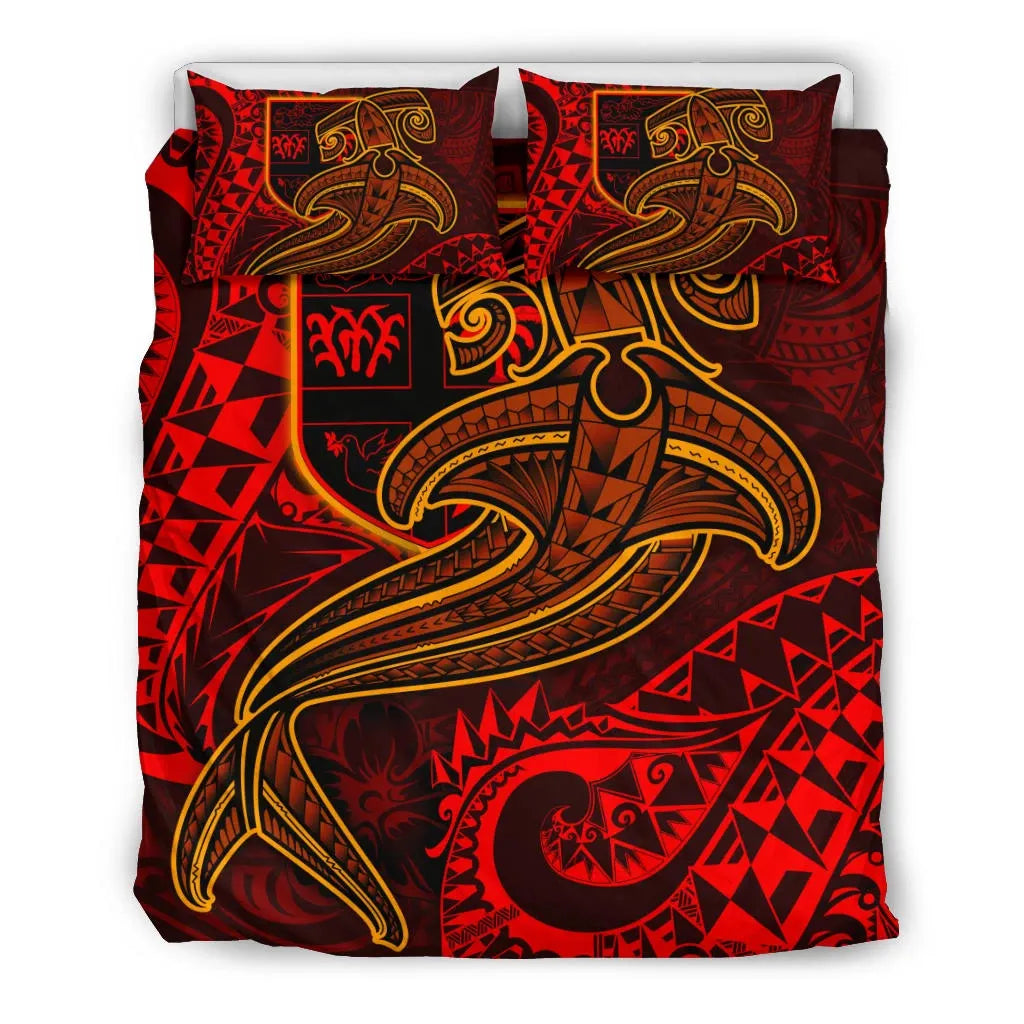 Fiji Bedding Set - Red Shark Polynesian Tattoo